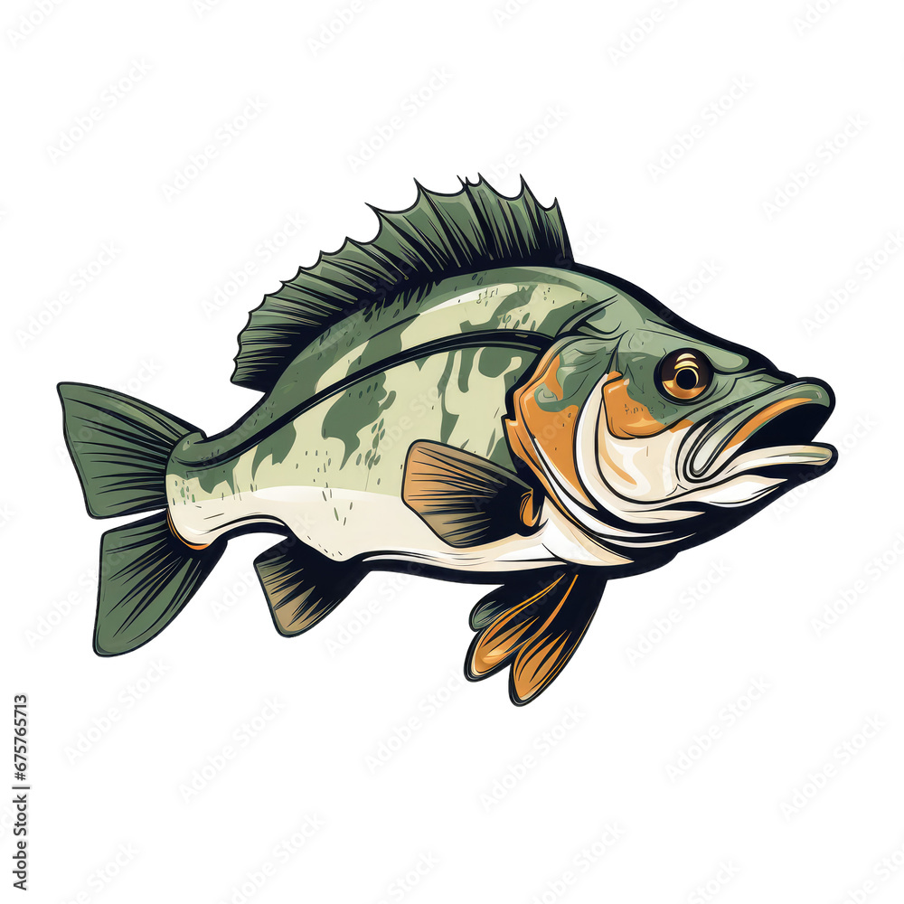 bass lake fish . Clipart PNG image . Transparent background . Cartoon vector style . Generative AI bass lake fish . Clipart PNG image . Transparent background . Cartoon vector style . Generative AI