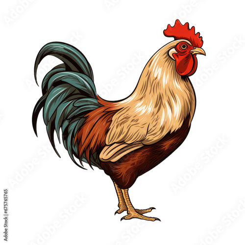 chicken rooster . Clipart PNG image . Transparent background . Cartoon vector style . Generative AI 