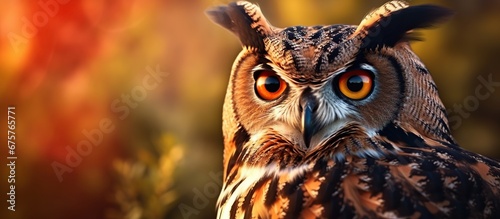 illustration of an Owl's head or face. Color, graphic portrait of an owl
