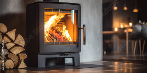 A fireplace in a modern living room photo