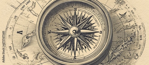 vintage old Compass illustration, spiritual guidance tarot reader © siti