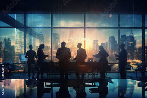 Group of business people silhouettes in modern office building and business network concept. Human resources. group of business people Management strategy © เลิศลักษณ์ ทิพชัย