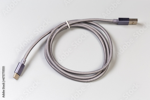 Cable USB Type-A to Type-C on gray background © An-T