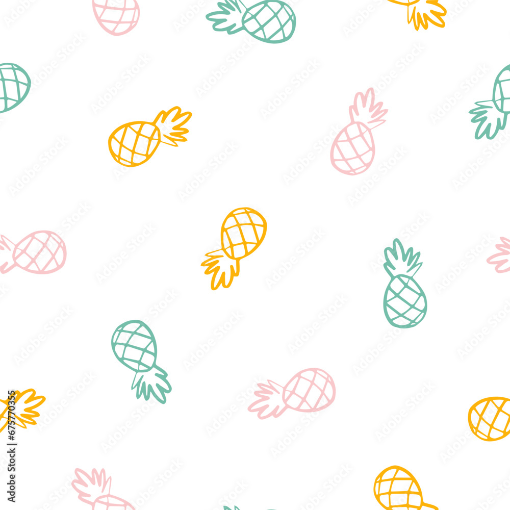 Seamless pattern with colorful pineapples