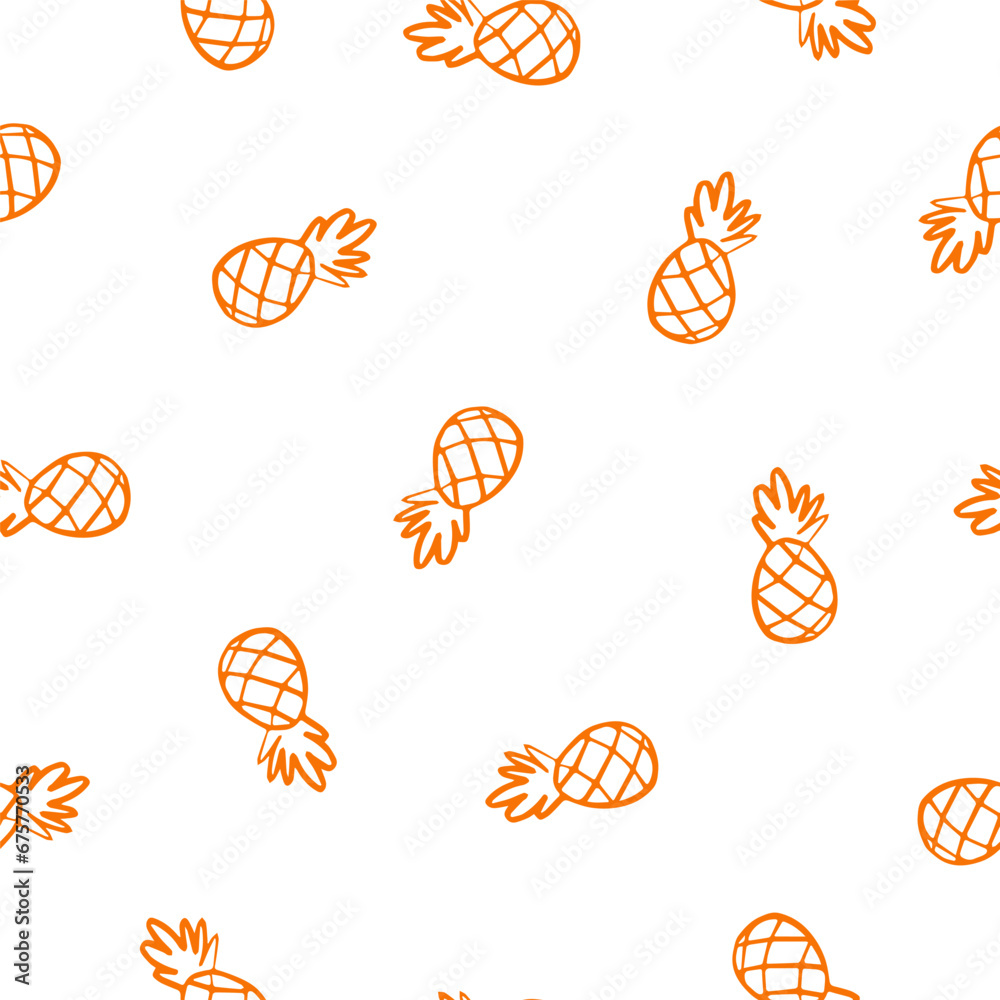 Seamless pattern with orange outline pineapples Seamless pattern with orange outline pineapples