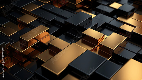 Random stacked shiny gold and black metal bars background