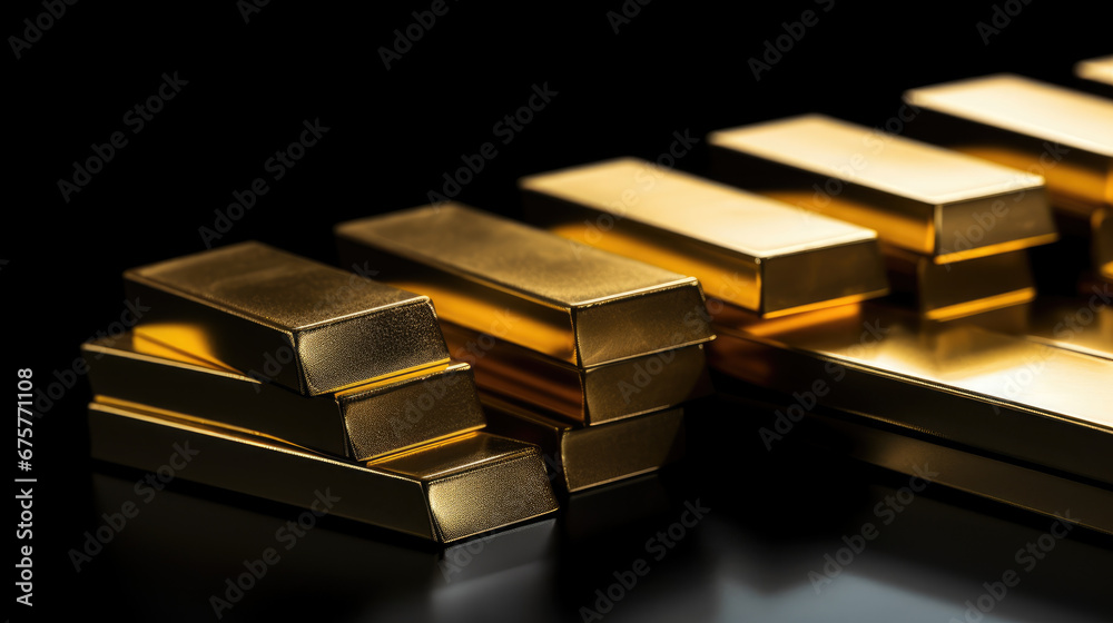 Random stacked shiny gold and black metal bars background Random stacked shiny gold and black metal bars background