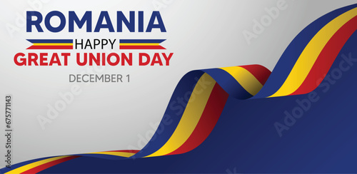 Romania Great Union Day 	1 December flag ribbon vector poster