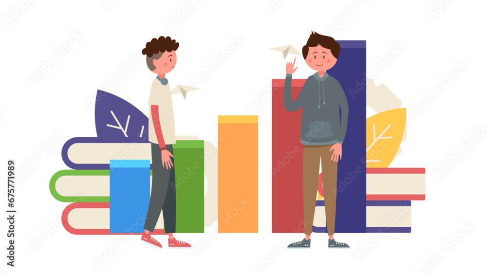 Two people are standing in front of business file and diagram report Two people are standing in front of business file and diagram report