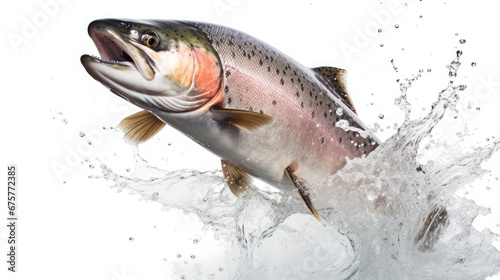 salmon fish jump on the white background photo