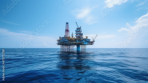 Oil drilling rig in the middle of the sea photo