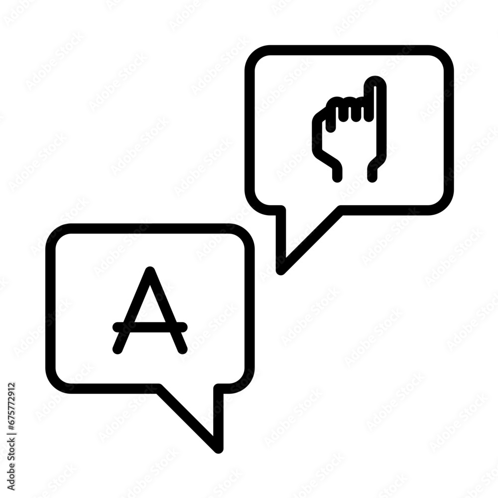 Interpreter disability icon with black outline style. interpreter, translator, language, international, communication, translate, business. Vector Illustration Interpreter disability icon with black outline style. interpreter, translator, language, international, communication, translate, business. Vector Illustration