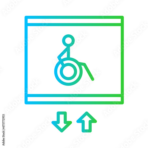 Wheelchair lift disability icon with blue and green gradient outline style. lift, wheelchair, disability, disabled, ramp, accessibility, mobility. Vector Illustration
