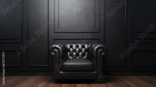 A black leather chair in a dark room © Friedbert