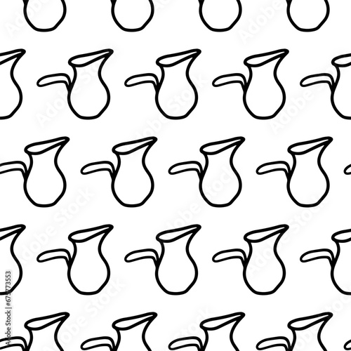 Jug seamless pattern. Doodle pattern with Jug icon isolated on white background. Jug wrapper and wallpaper for caffe or restaurant decoration menu. Hand drawn pitcher milk outline ink style, coloring