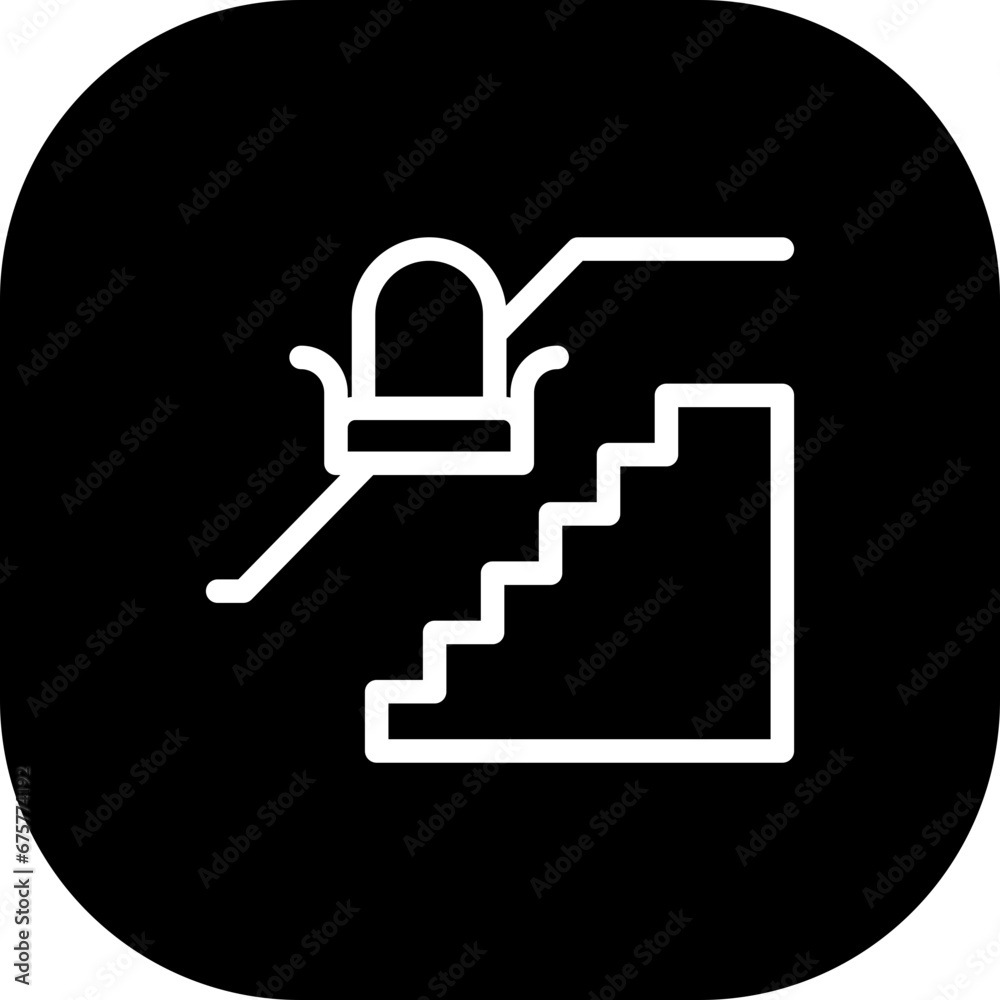 Stair lift disability icon with black filled line outline style