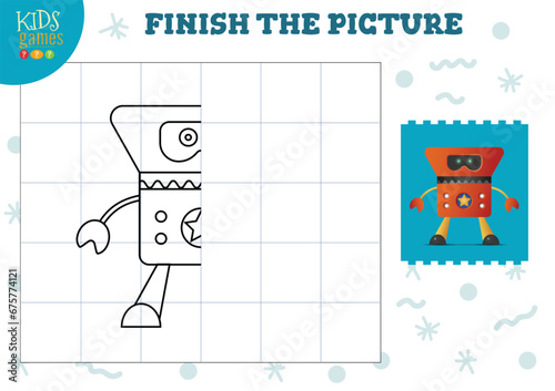 Copy picture vector illustration. Complete and coloring game for preschool and school kids