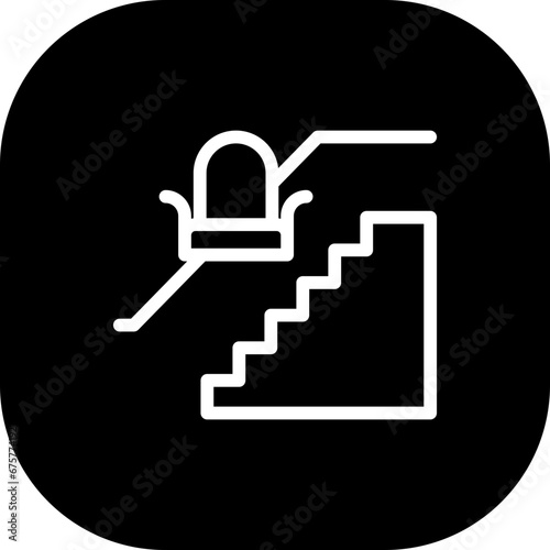Stair lift disability icon with black filled line outline style. staircase, equipment, chair, stairs, senior, disability, lift. Vector Illustration