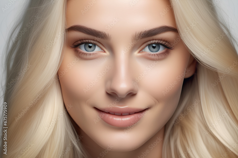 Smiling Blonde Woman With Flawless Skin, Concept for Beauty and Cosmetic Advertising Smiling Blonde Woman With Flawless Skin, Concept for Beauty and Cosmetic Advertising