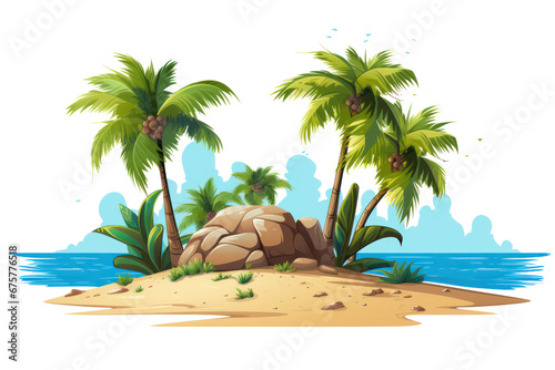 island with palm. rock and sand, isolated on transparent background, png file