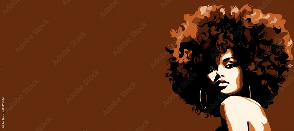 a young african-american girl in an afro hair style with an brown background. Black History Month. racial equality, civil and justice racism and and discrimination ,copy space for text, banner a young african-american girl in an afro hair style with an brown background. Black History Month. racial equality, civil and justice racism and and discrimination ,copy space for text, banner