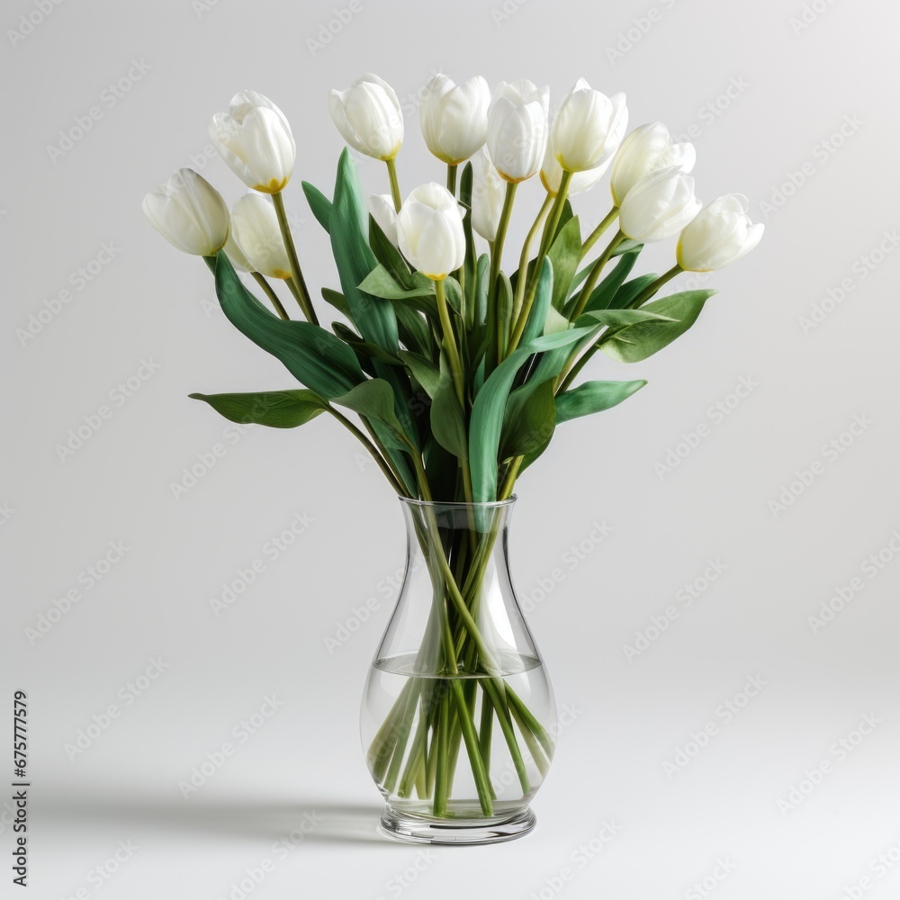 A vase filled with white tulips on a table A vase filled with white tulips on a table