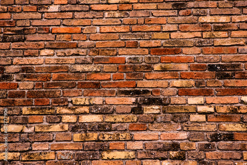 Photo of an old empty brick background for design. A red brick wall.