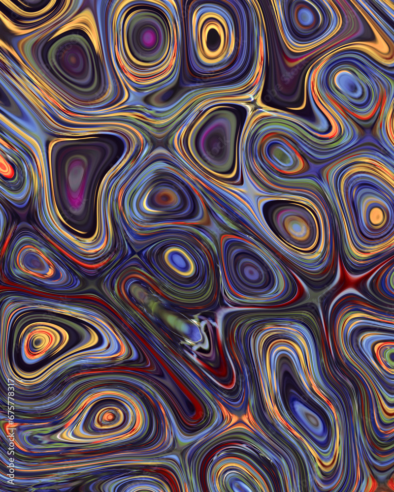 Obraz premium Abstract liquid space pattern art with circles and waves