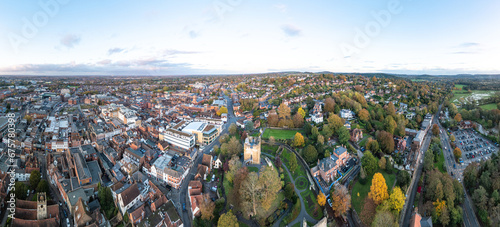 Obraz na plátně beautiful aerial view of the Guildford Castle and town center of Guildford, Surr