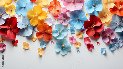 Colorful flowers blossom petals isolated on transparent background. Flying  flowers confetti - spring background vector. Pastel color flower petals design. Delicate spring vector - Ai photo