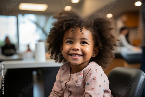 Portrait of a happy smiling african american child with curly hair. Happy childhood. Generative AI.