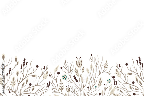 Vector frames with autumn plants with neutral beige background. This fall plant composition is perfect for seasonal decor, invitation or greeting card