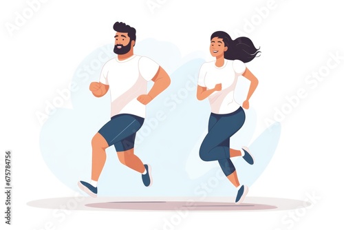 Couple running   cartoon style. AI Gnerated