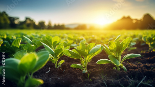太陽に向かって伸びる畑の作物GenerativeAI