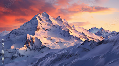 Spellbinding sunset cascading warm hues upon the snow-capped peaks of the Swiss Alps Ai Generative  © SK