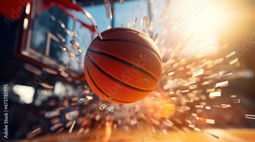 One basketball ball on the basketball court colorful fantasy sports illustration basketball fire basketball games