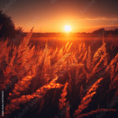 wheat field at  sunset in the morning