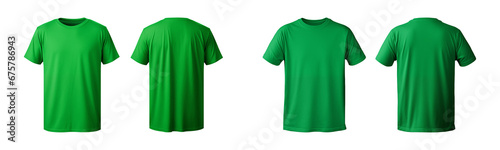 realistic set of male green t-shirts mockup front and back view isolated on a transparent background, cut out