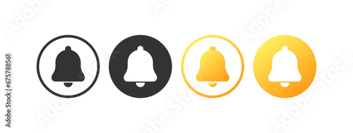Bell icons. Different styles, bell in a circle icons, notifications with bells. Vector icons