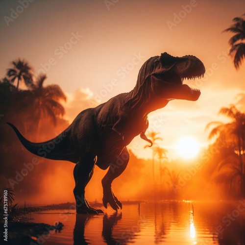 tyrannosaurus rex   on  sunset in the morning © Deanmon