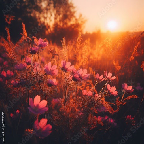 flowers in the sunset background