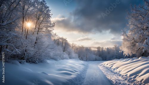 A lovely backdrop picture of snowdrifts covered in light snowfall captured in an ultrawide format  © simo