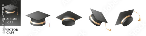 Academic caps. Academic caps set. Realistic style.