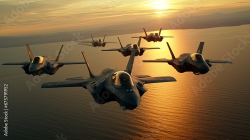 high-speed jet f35 in formation. photo