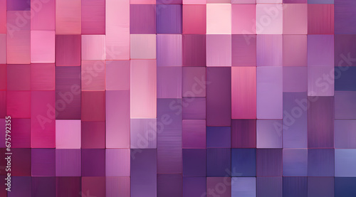 A dynamic geometric array of pink and purple squares creates a cool, modern textured background. 