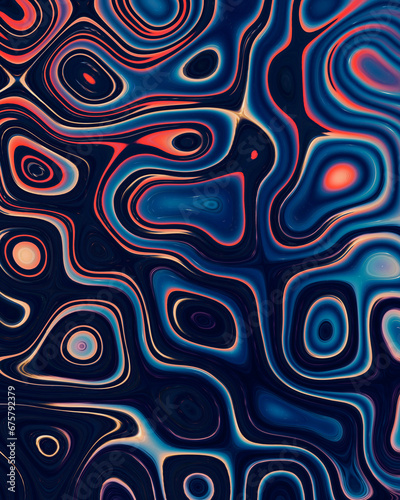 Abstract liquid space pattern art with circles and waves
