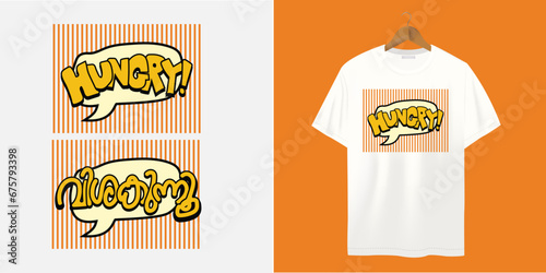 Hungry Typography with Malayalam and English T Shirt Printing Design Templet, Vector illustration design for fashion graphics, t-shirts, prints, posters, gifts, stickers