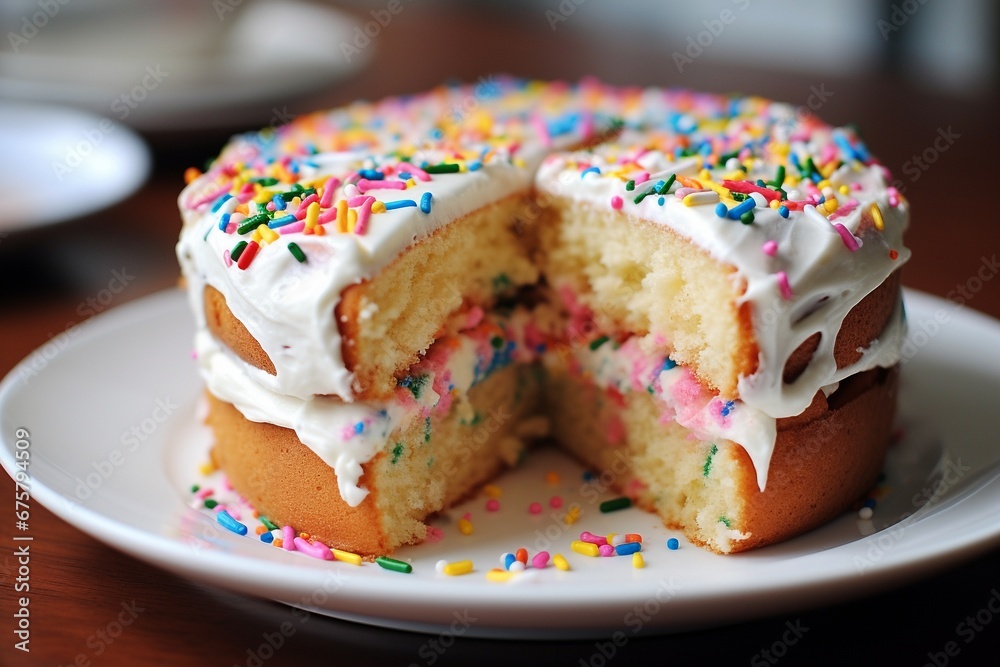 Celebration Delight: Colorful Funfetti Birthday Cake with Sprinkles and Luscious Frosting Celebration Delight: Colorful Funfetti Birthday Cake with Sprinkles and Luscious Frosting
