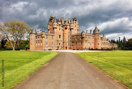 Glamis castle in scotland on a summer day