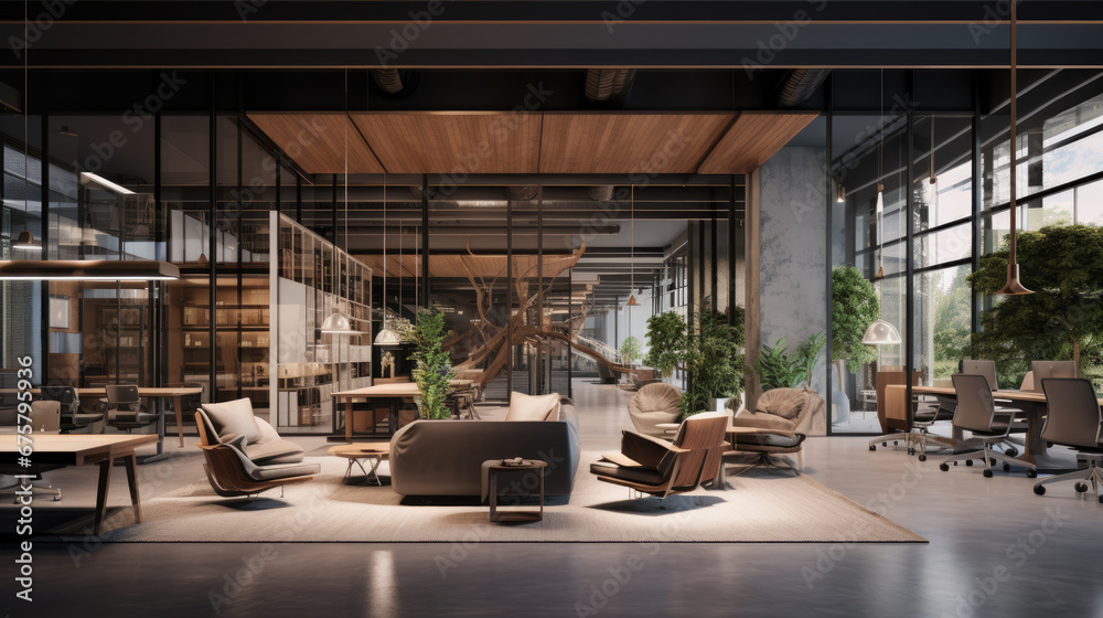 Blurry Background of a Modern Open-Design Office Space with Furniture Blurry Background of a Modern Open-Design Office Space with Furniture